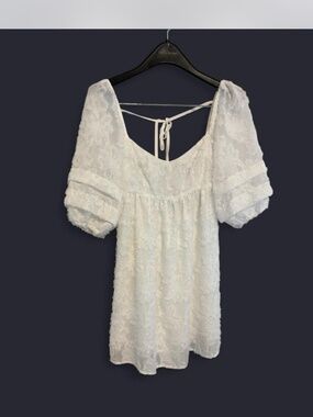 LUSH White Fairycore Fringe Puff Sleeve Mini Dress